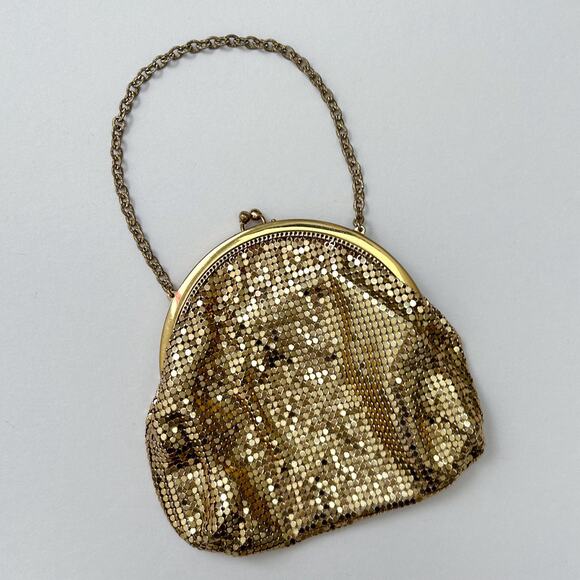 Whiting & Davis Vintage Golden Metal Mesh Top Handle Small Purse - Picture 1 of 7